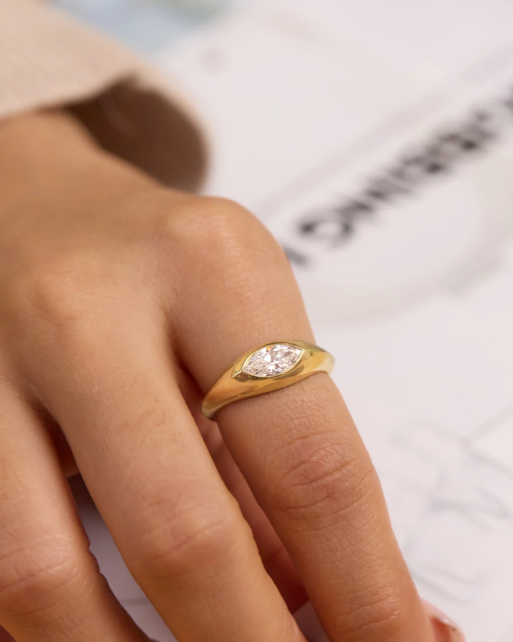 Signet Marquise Diamond Ring - Image 2