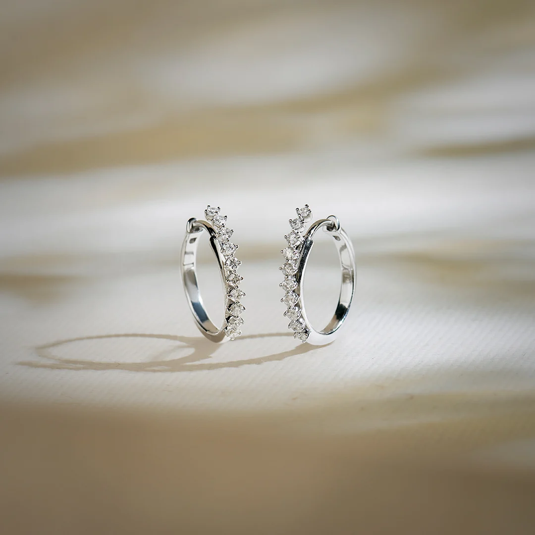 Sleek Diamond Line Hoop Earrings