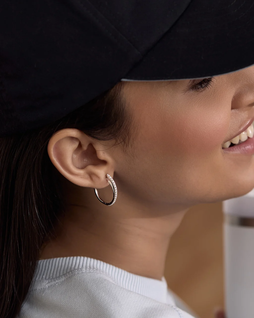 Sleek Diamond Medium Hoop Earrings - Image 2