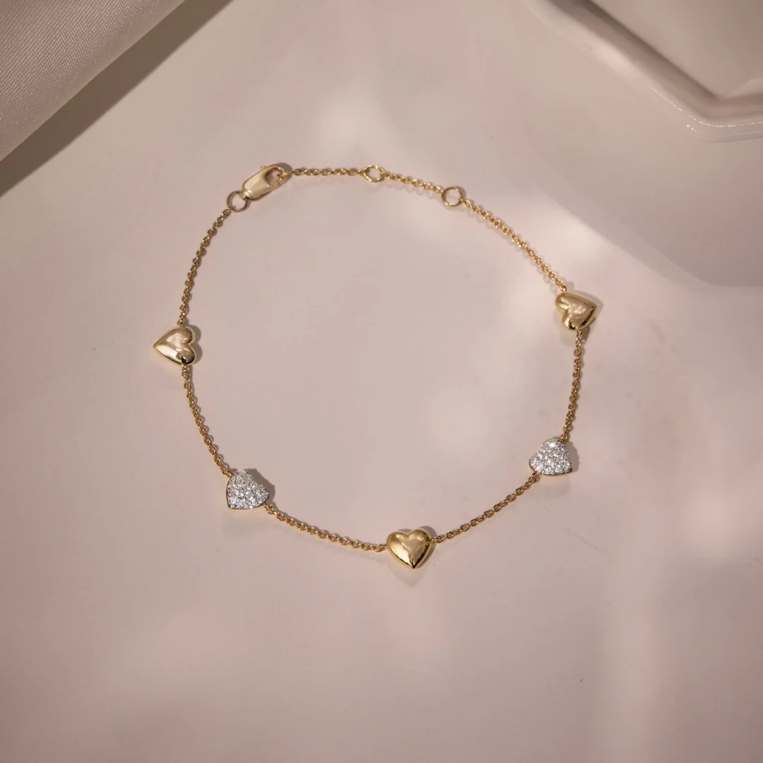 Station Diamond Heart Bracelet