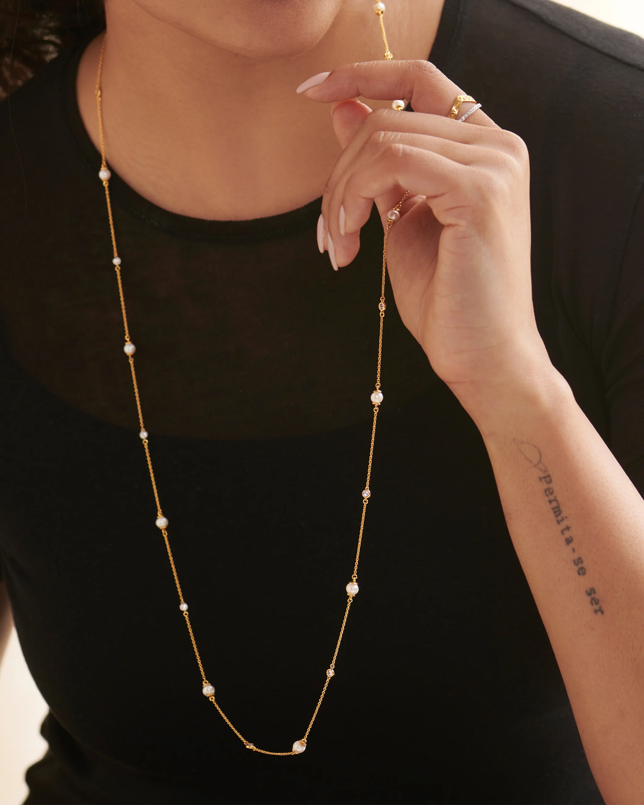 Station Pearl Diamond Long Necklace - Image 2