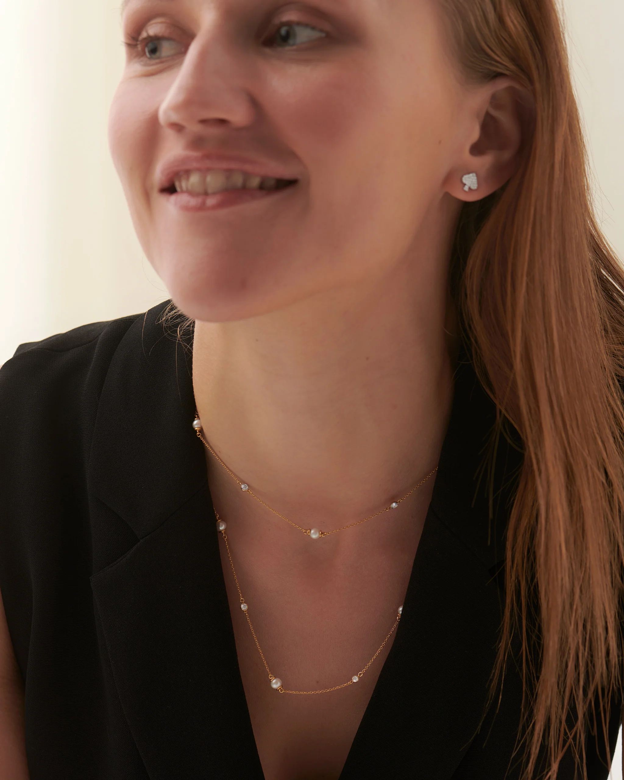 Station Pearl Diamond Long Necklace - Image 4