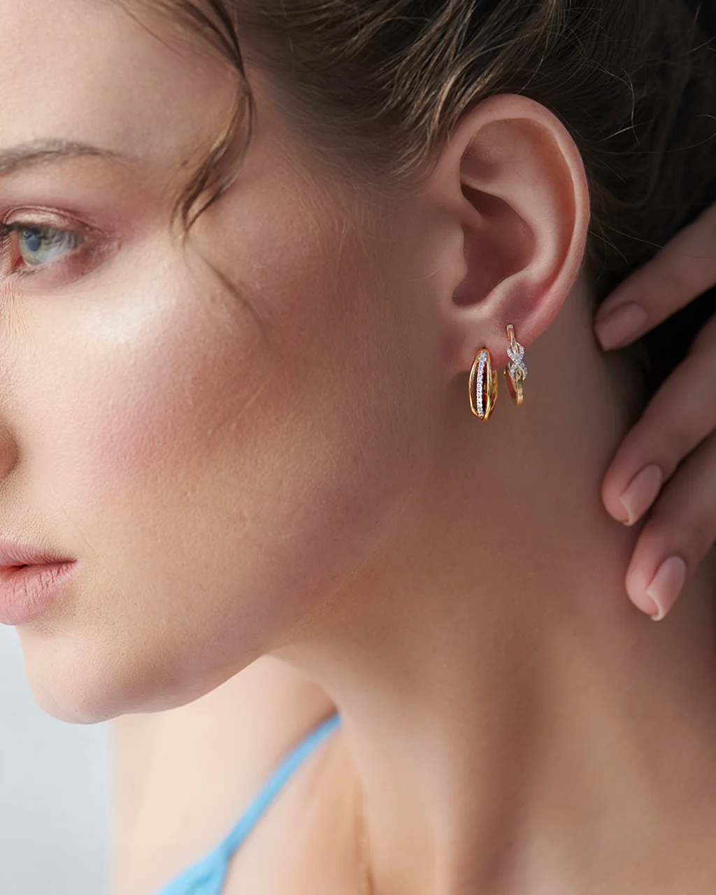 Striped Medium Diamond Hoops - Image 2