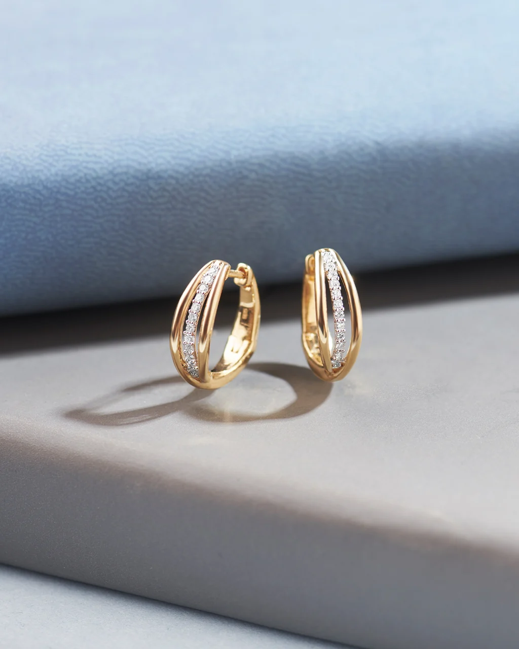 Striped Medium Diamond Hoops - Image 5