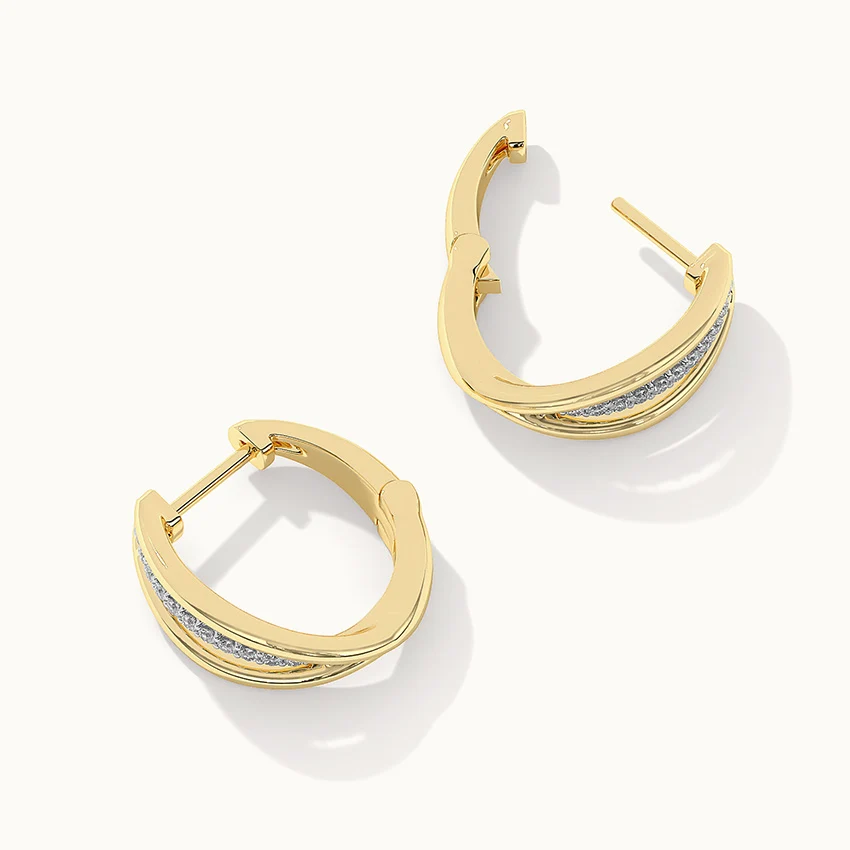 Striped Medium Diamond Hoops - Image 7