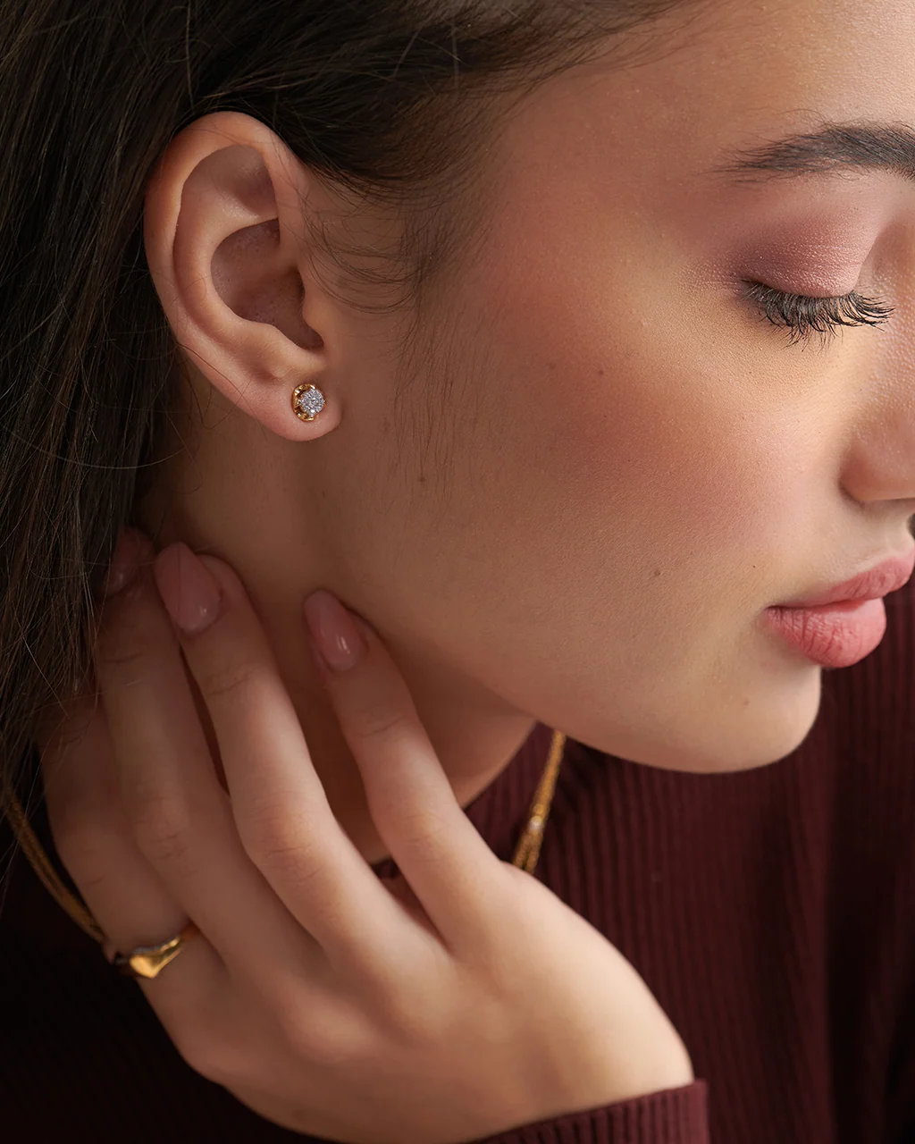 Tailored Round Diamond Earrings - Image 2