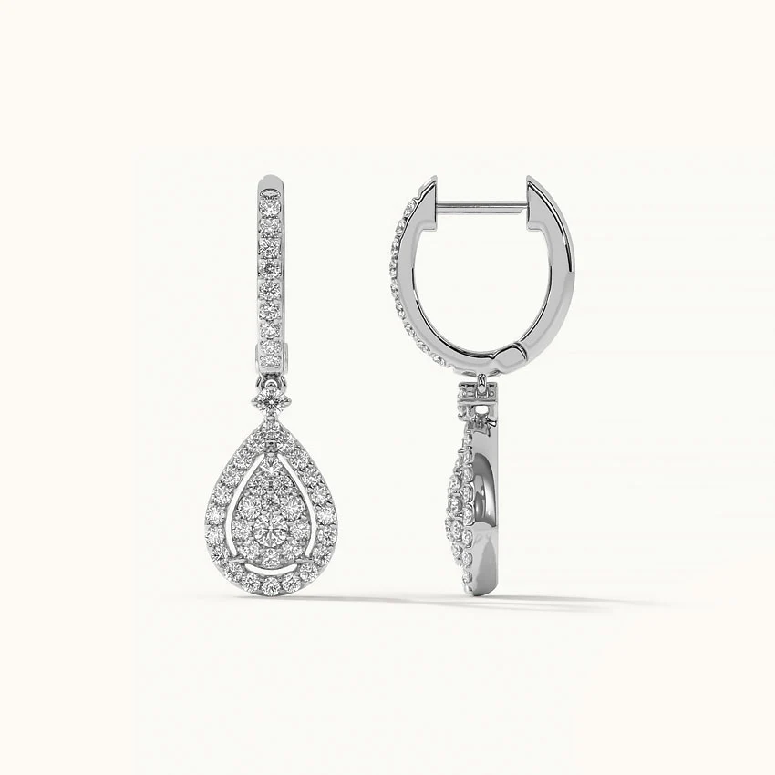 Teardrop Halo Diamond Hoops - Image 4