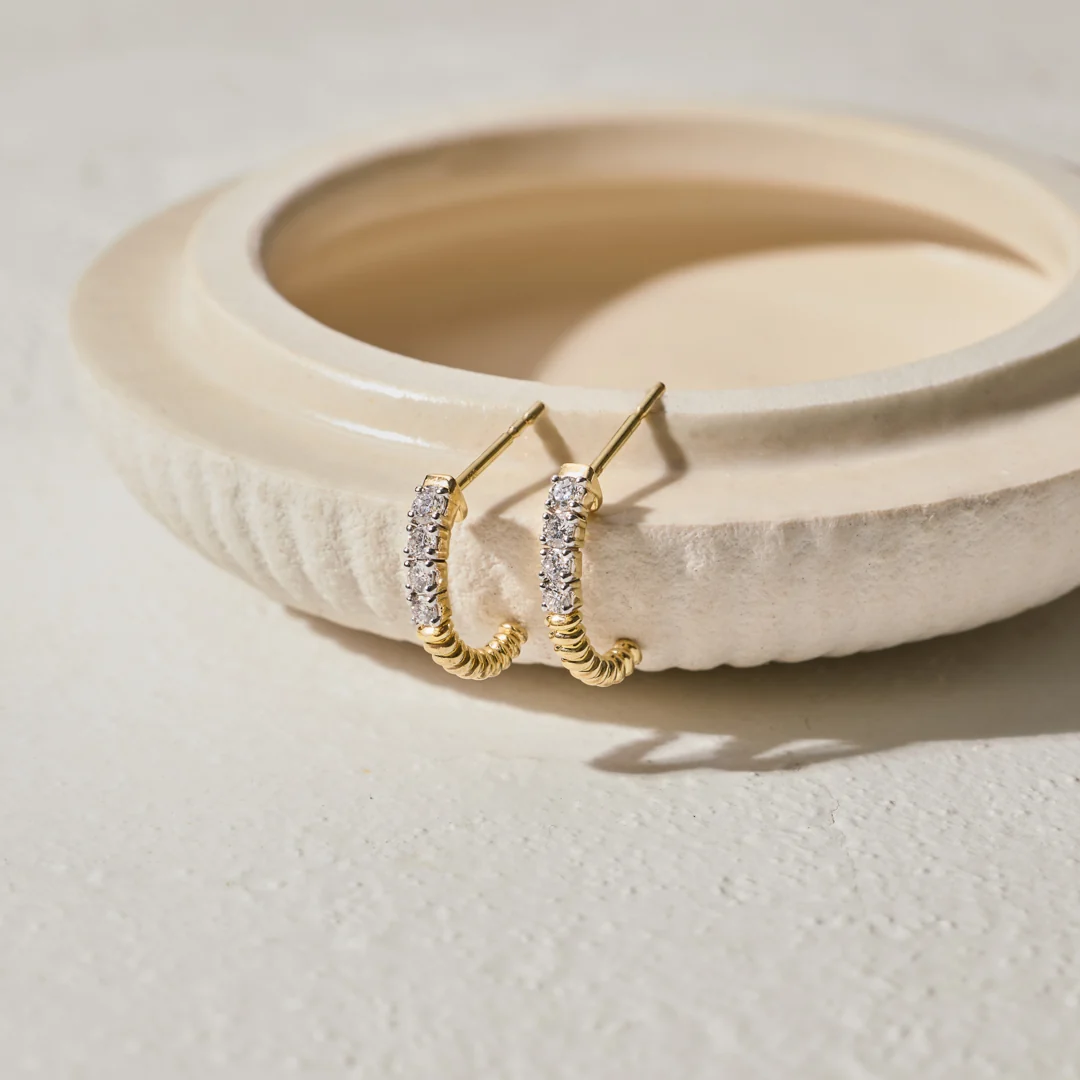 Texture J-Hoop Diamond Earrings