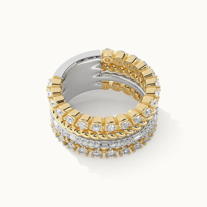 Texture Two-Toned Diamond Stacked Band - Image 6